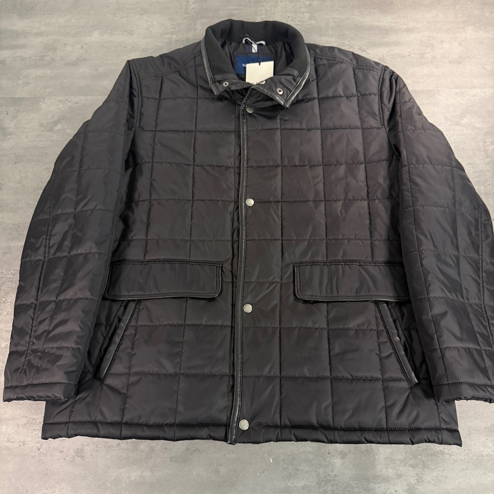 Cole Haan Quilted Field Jacket Mens XL Black Faux Leather Trim Work Coat $295